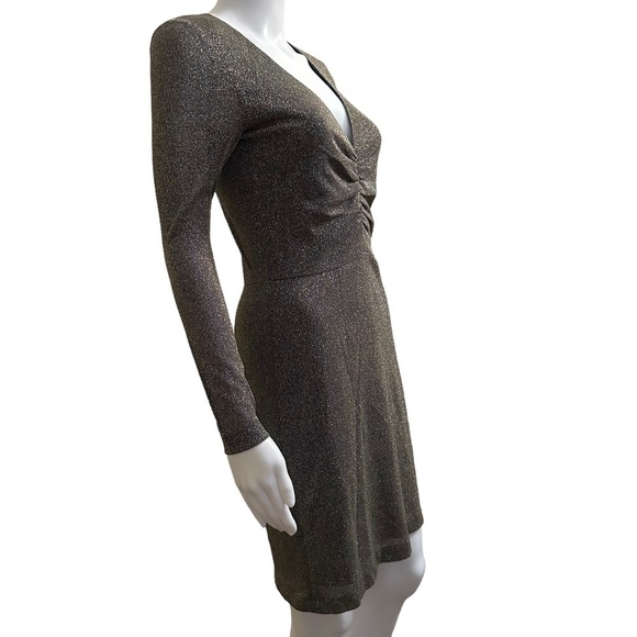 L’Agence Womens Size 2 Dries Gold/Blue Metallic V-Neck Mini Ruched Dress Party - Picture 9 of 16